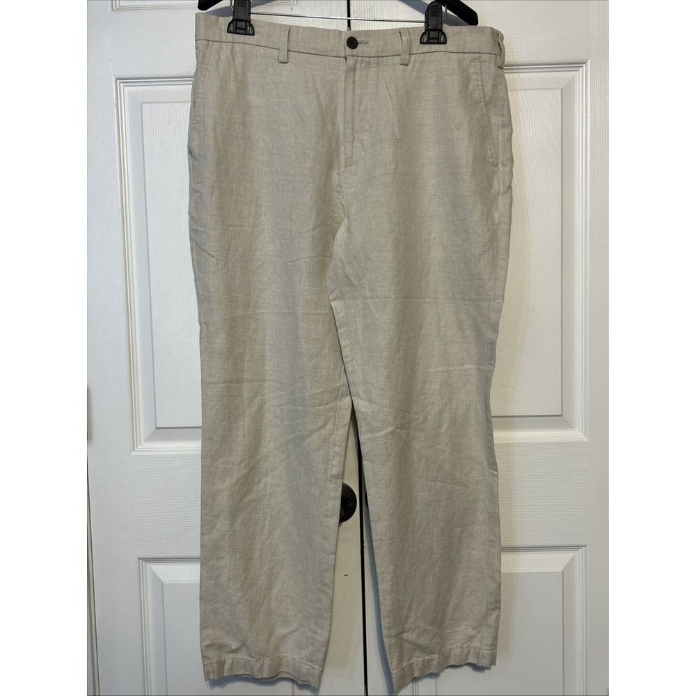 Caribbean Pants Straight Leg Linen Blend Herringbone Casual Island Travel 36x30